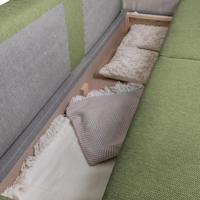 Canapé convertible avec coffre - 3 a 4 places - NORMAN - Tissu olive - 240 x 85 x 85 cm