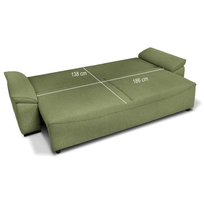 Canapé convertible avec coffre - 3 a 4 places - NORMAN - Tissu olive - 240 x 85 x 85 cm