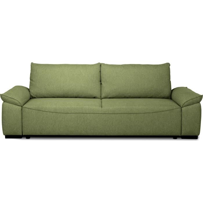 Canapé convertible avec coffre - 3 a 4 places - NORMAN - Tissu olive - 240 x 85 x 85 cm