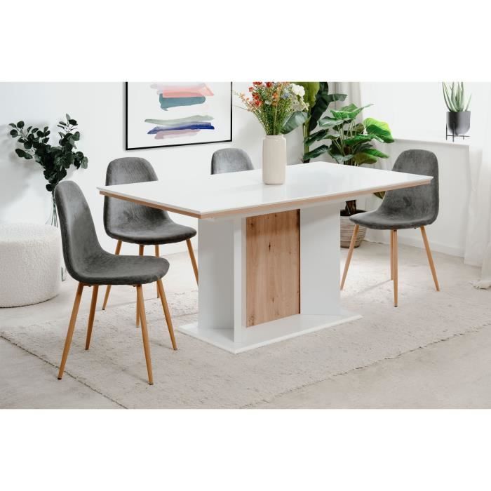 Table extensible - ARONA - Rectangulaire - 10 personnes - 160/200 x 76 x 90 cm - Blanc / chene artisan
