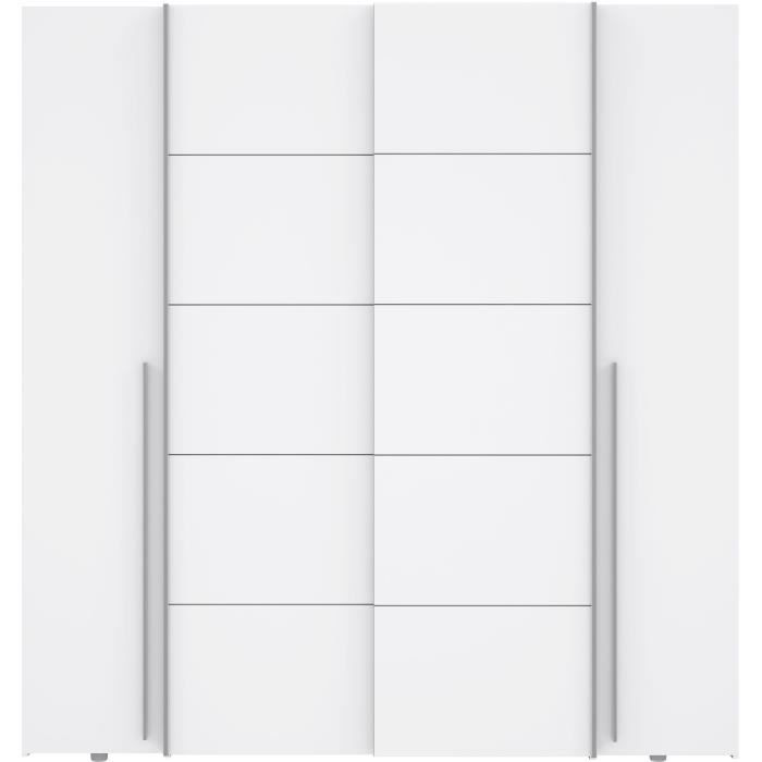 Armoire NARAGO - Décor Blanc mat - 2 portes coulissantes + 2 portes battantes + 2 penderies - L200 x P61 x H210 cm