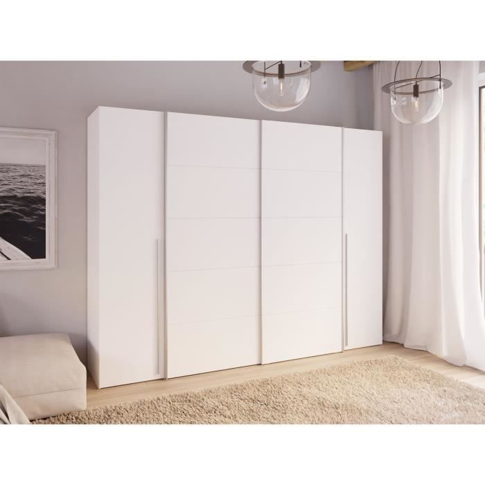 Armoire - Blanc mat - 2 portes battantes + 2 portes coulissantes - L 270,3 x P 61,2 x H 210 cm - NARAGO