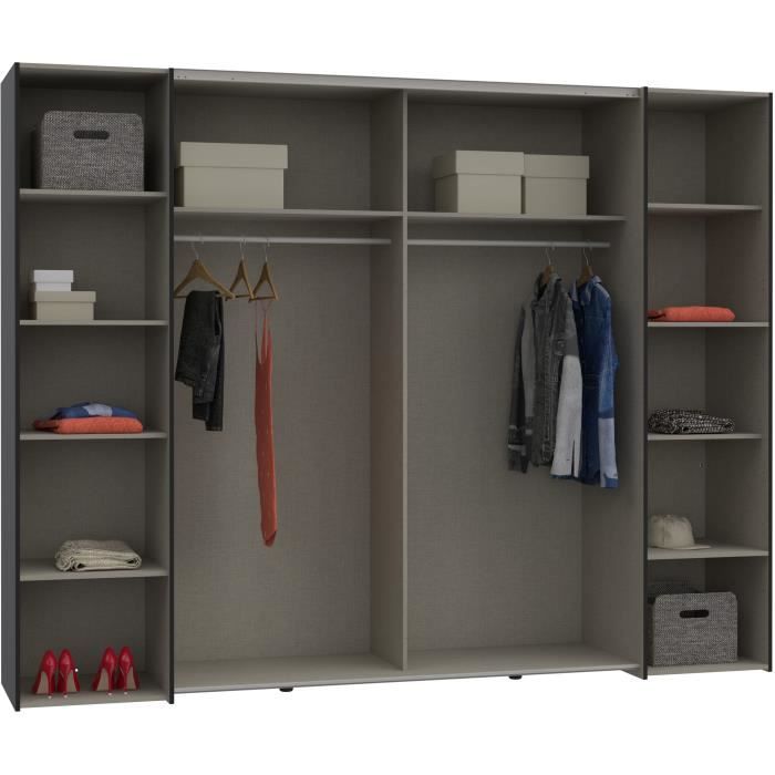 Armoire - Noir / Blanc - 2 portes battantes + 2 portes coulissantes - L270,3 x P61,2 x H210,5 cm - NARAGO