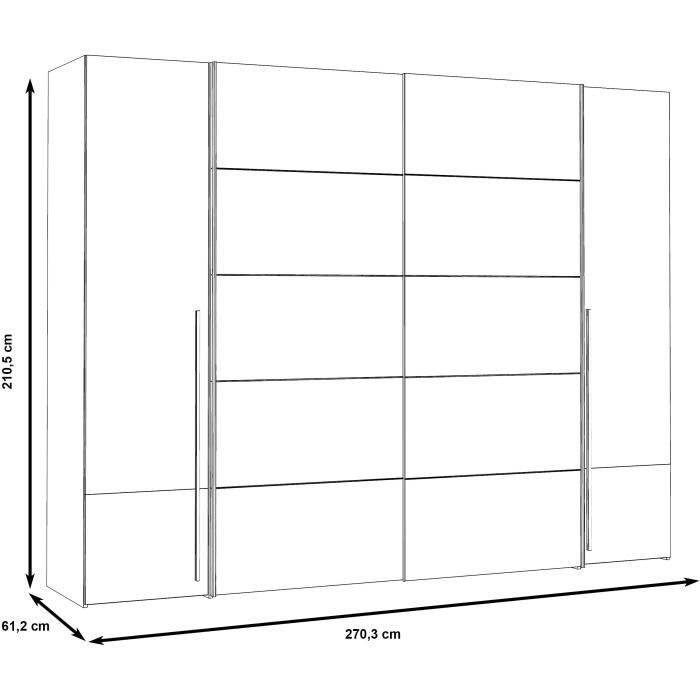 Armoire NARAGO - Décor Chene Sonoma et blanc mat - 2 portes coulissantes + 2 portes battantes - L270 x P61 x H210 cm