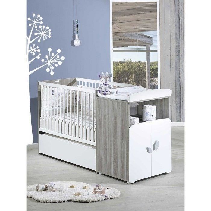Lit combinÈ - 120x60cm - Evolutif en 90x190cm - Babyprice Leaf - En bois gris