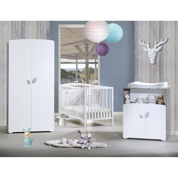 Armoire bÈbÈ Leaf - MDF - Blanc - 2 portes - 86 x 175 x 56 cm - BABY PRICE