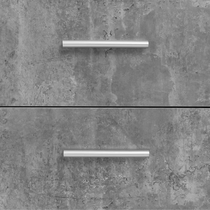 Buffet bas PILVI - 2 portes et 4 tiroirs - Blanc et béton clair - L 122,6 x P 34,2 x H 81,1 cm