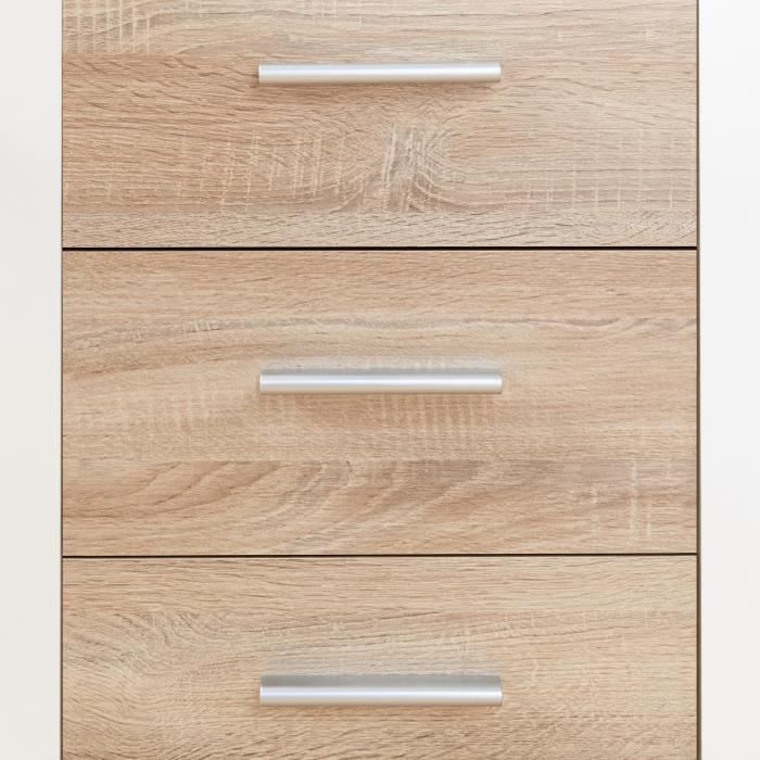 Buffet bas PILVI - 2 portes et 4 tiroirs - Blanc et chene sonoma - L 122,6 x P 34,2 x H 81,1 cm