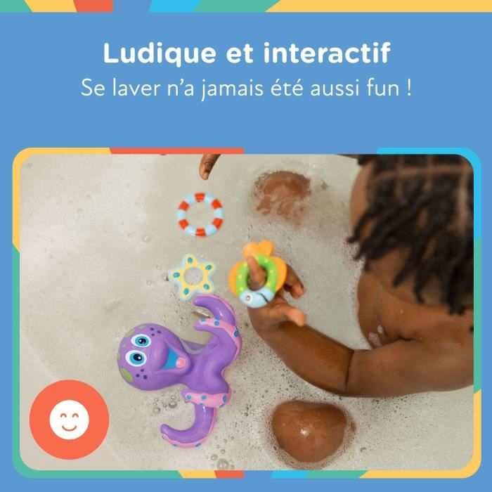 Jouet de bain - NUBY - Pieuvre intéractive flottante - Anneaux de bain - Violet