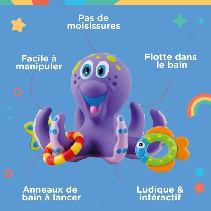 Jouet de bain - NUBY - Pieuvre intéractive flottante - Anneaux de bain - Violet