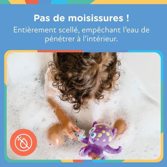 Jouet de bain - NUBY - Pieuvre intéractive flottante - Anneaux de bain - Violet