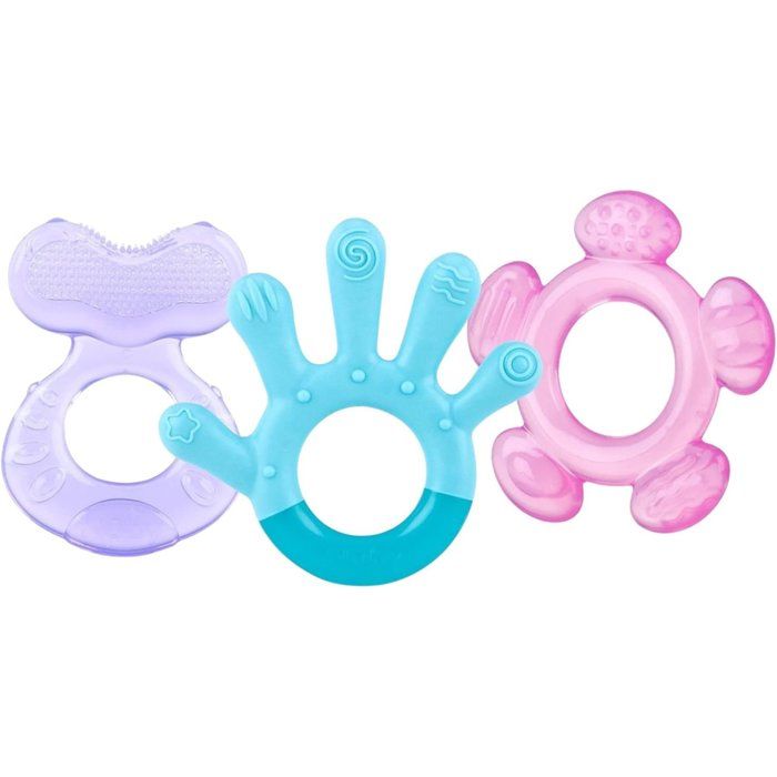 Anneaux de dentition 3 étapes - NUBY - 3 Step Teether - Compatible avec le réfrigérateur - Des 3 mois - Bleu / Violet / Rose