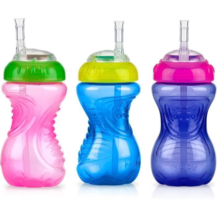 Lot de 3 tasses anti-fuite - NUBY - Paille flexible - Fille