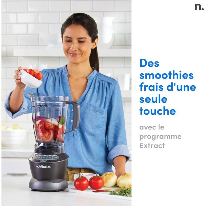 Blender - NUTRIBULLET Combo - NBF500DG - 1200 Watt - Pichet 1.65L - 2 tasses et 2 couvercles de voyage inclus - Noir - Sans BPA