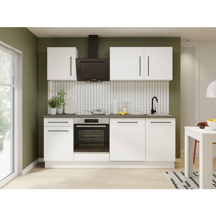 NOVACOOL - Bloc cuisine complete - Blanc mat / Gris - 220 x 60 x 204 cm - Plan de travail inclus