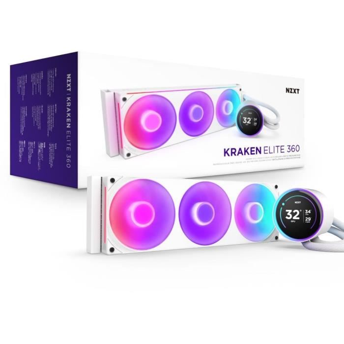 Watercooling - NZXT - RL-KR36E-W2 - Kraken Elite 360 RGB - Écran 2.72, panneau RGB personnalisable et ventilateurs RGB - Blanc