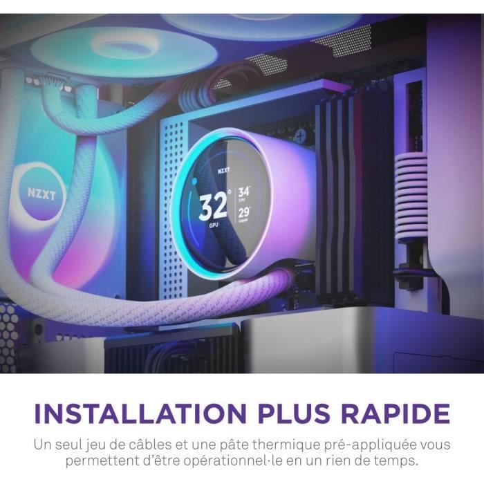 Watercooling - NZXT - RL-KR36E-W2 - Kraken Elite 360 RGB - Écran 2.72, panneau RGB personnalisable et ventilateurs RGB - Blanc