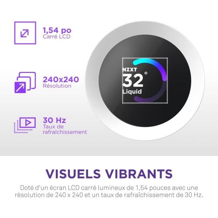Watercooling - NZXT - RL-KR240-W2 - Kraken Plus 240 RGB - Écran carré 1.54 personnalisable et ventilateurs RGB - Blanc