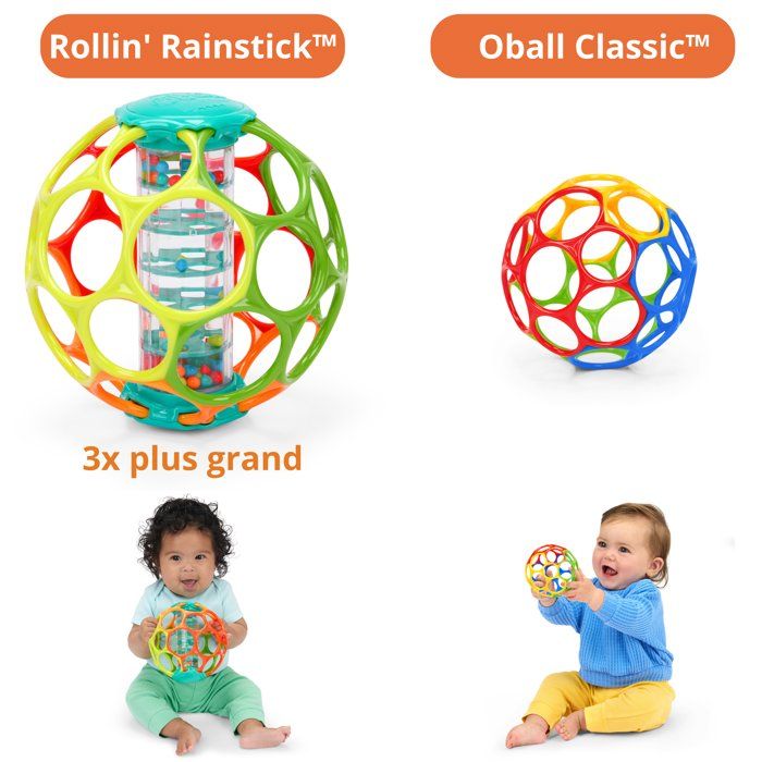 BRIGHT STARTS OBALL -Hochet pour bébé - Rollin' Rainstick - Perles multicolores - Baton de pluie - 3M+