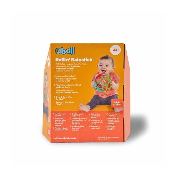BRIGHT STARTS OBALL -Hochet pour bébé - Rollin' Rainstick - Perles multicolores - Baton de pluie - 3M+