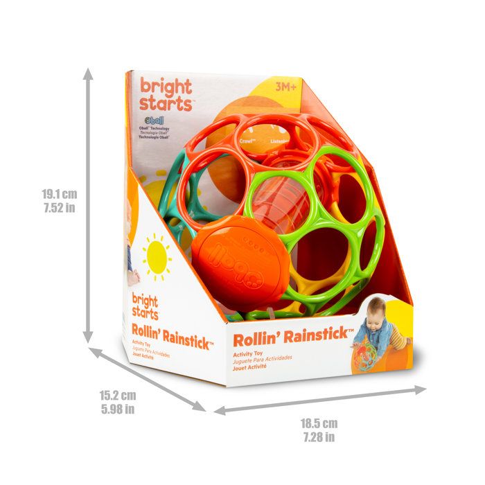 BRIGHT STARTS OBALL -Hochet pour bébé - Rollin' Rainstick - Perles multicolores - Baton de pluie - 3M+