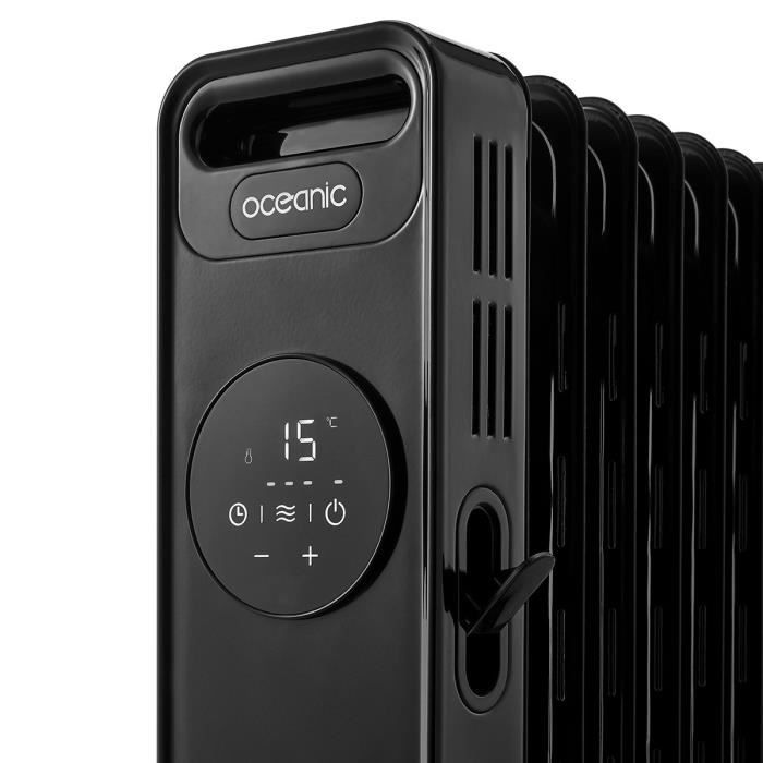 Radiateur Èlectrique bain d'huile 1500W OCEANIC - 3 puissances - Thermostat Èlectronique - TÈlÈcommande - Mobile - Noir