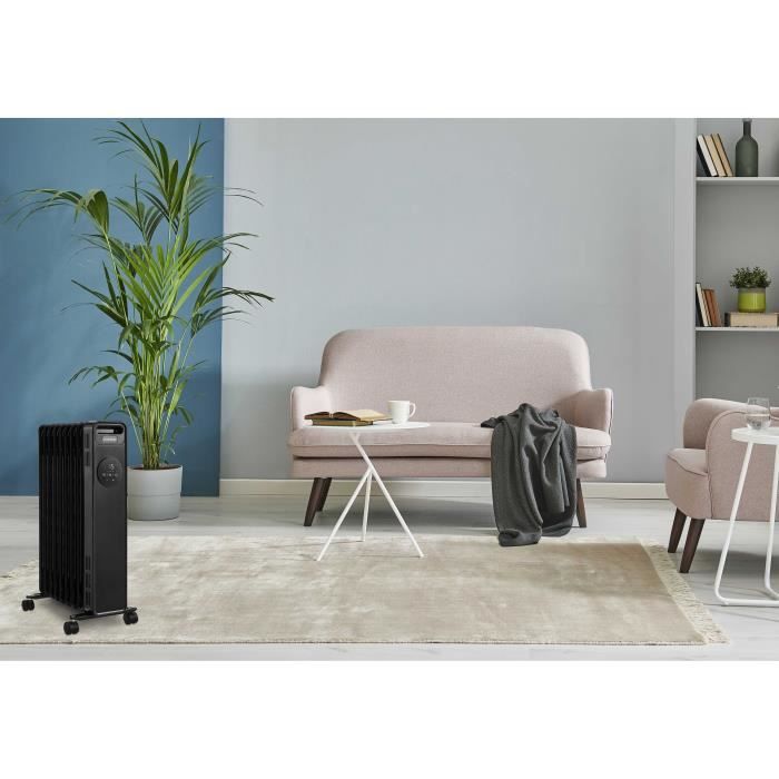 Radiateur Èlectrique bain d'huile 1500W OCEANIC - 3 puissances - Thermostat Èlectronique - TÈlÈcommande - Mobile - Noir