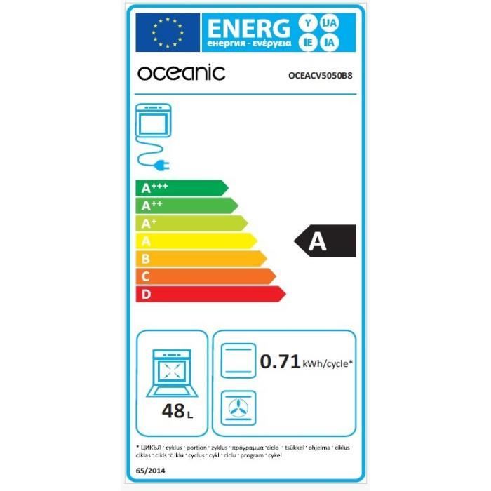 OCEANIC CV5050B8 Cuisiniere vitrocÈramique 50x50 - Four convection naturelle - 48 L - Noir