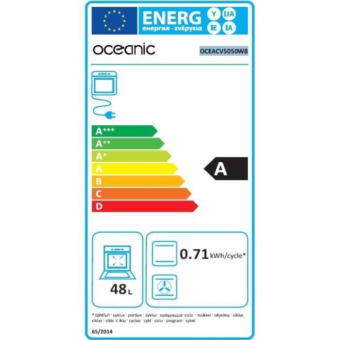 OCEANIC Cuisiniere vitrocÈramique 50 x50 - four convection naturelle - four 48L - blanc