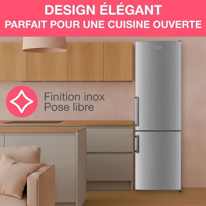 Réfrigérateur combiné - OCEANIC - OCEAFC262STDS - 262 L - Classe D - 55 x 56 x 180 cm - Silver