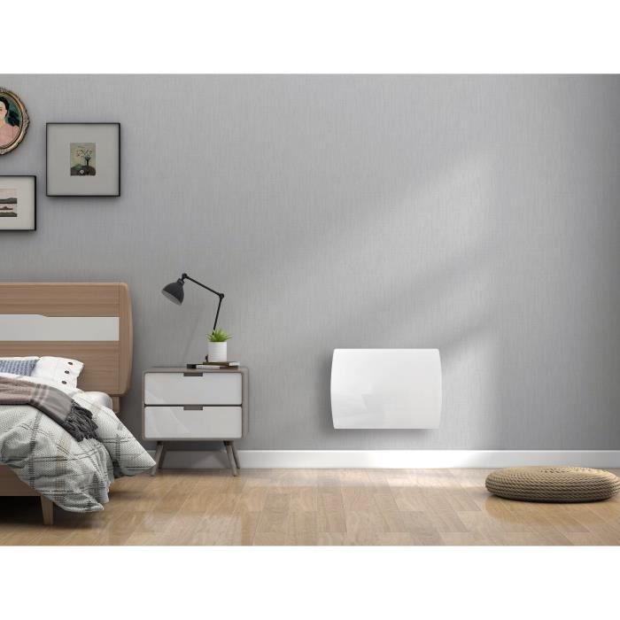 Radiateur Èlectrique fixe a inertie seche cÈramique 1000W OCEANIC Rubis - FaÁade verre - Blanc - NF