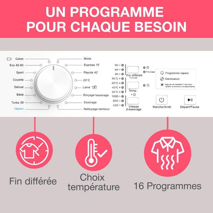 Lave-linge frontal OCEANIC OCEALL610WA - 6 kg - Induction - 60 cm - 1000 trs/ min - Blanc