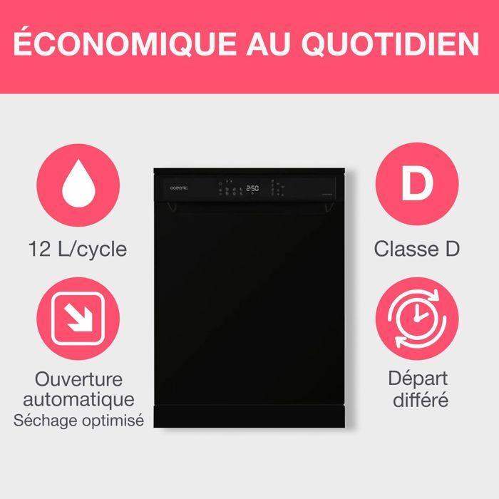 Lave-vaisselle pose libre OCEANIC OCEALV1247B - 12 couverts - 47 dB noir