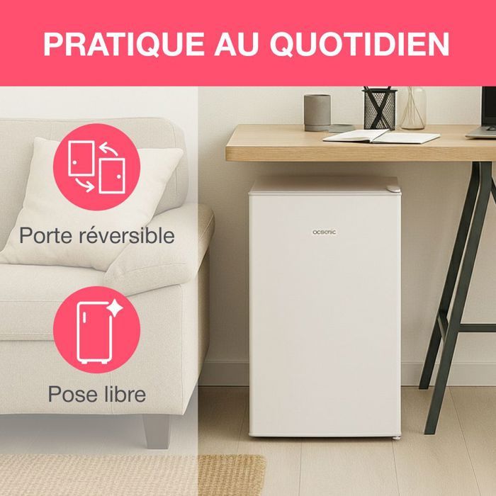 Réfrigérateur table top - OCEANIC - 90L - 37dB - Classe E - L44,5 x P47,5 x H85 cm - Blanc