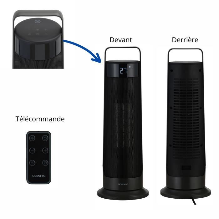 Radiateur soufflant oscillant - Céramique - OCEANIC - 2000 W - Télécommande - Noir
