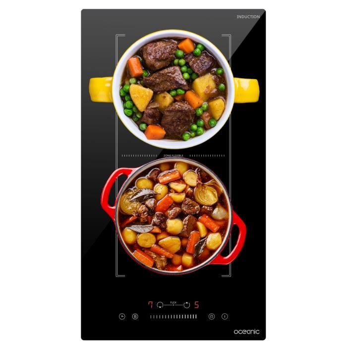 Domino induction encastrable - OCEANIC - OCEATI2Z2BF - 2 foyers avec zone flexible- 3600 W - Noir