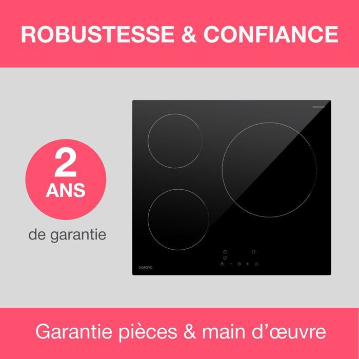 Table de cuisson induction OCEANIC 3 foyers L60 x P52 cm OCEATI3Z7B