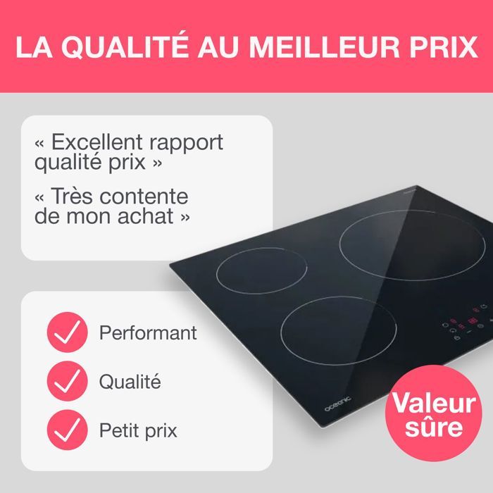 Table de cuisson induction OCEANIC 3 foyers L60 x P52 cm OCEATI3Z7B