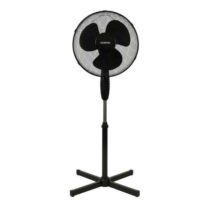 Ventilateur de pied - OCEANIC - 45 W - Ø 41 cm - 3 vitesses - Oscillant - Inclinable - Noir