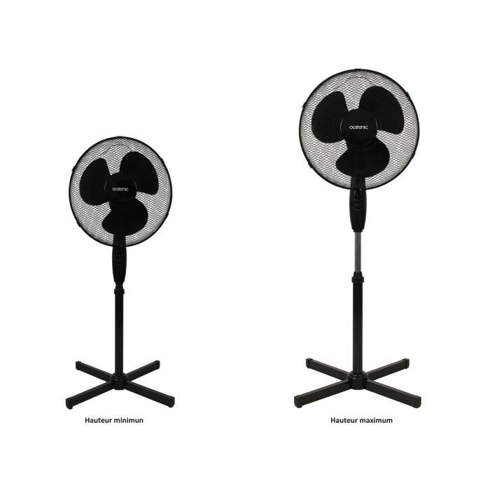 Ventilateur de pied - OCEANIC - 45 W - Ø 41 cm - 3 vitesses - Oscillant - Inclinable - Noir