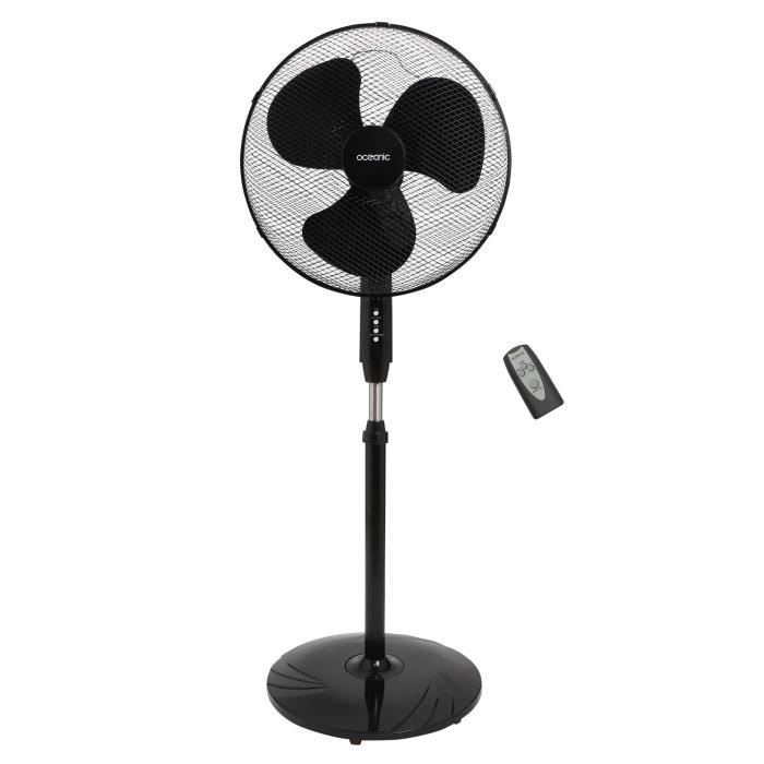 OCEANIC Ventilateur de pied - 45 W - ÿ 44 cm - 3 vitesses - Oscillant - Inclinable - Noir