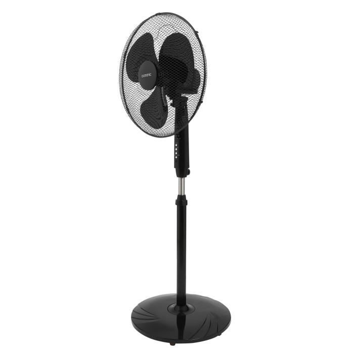 OCEANIC Ventilateur de pied - 45 W - ÿ 44 cm - 3 vitesses - Oscillant - Inclinable - Noir