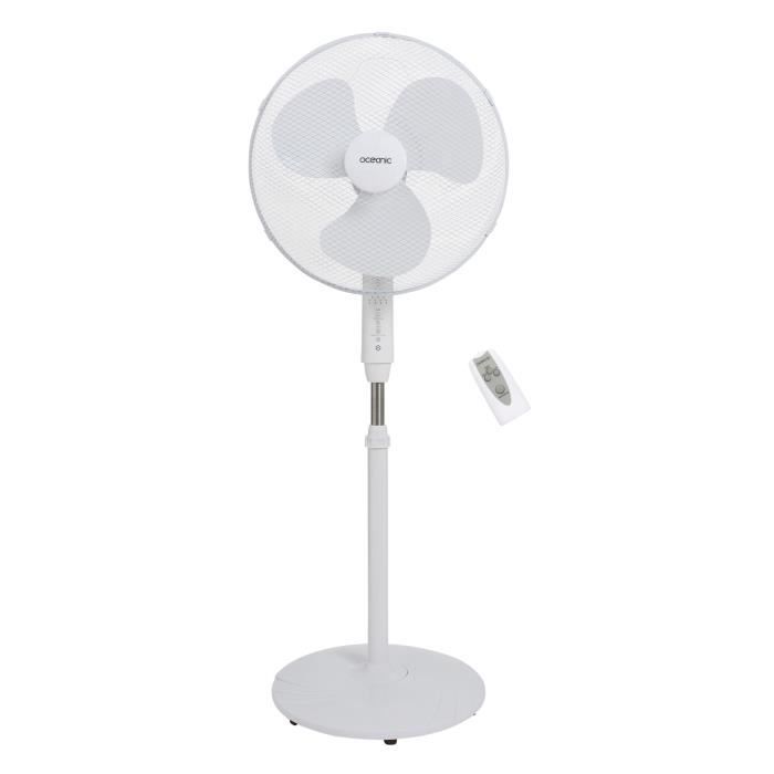 OCEANIC Ventilateur de pied - 45 W - ÿ 44 cm - 3 vitesses - Oscillant - Inclinable - Blanc