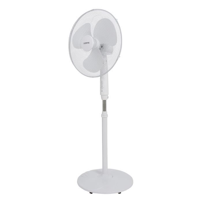 OCEANIC Ventilateur de pied - 45 W - ÿ 44 cm - 3 vitesses - Oscillant - Inclinable - Blanc