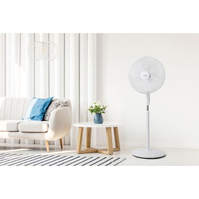 OCEANIC Ventilateur de pied - 45 W - ÿ 44 cm - 3 vitesses - Oscillant - Inclinable - Blanc