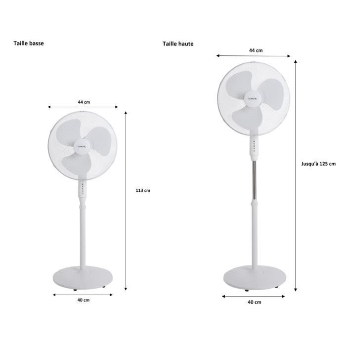 OCEANIC Ventilateur de pied - 45 W - ÿ 44 cm - 3 vitesses - Oscillant - Inclinable - Blanc