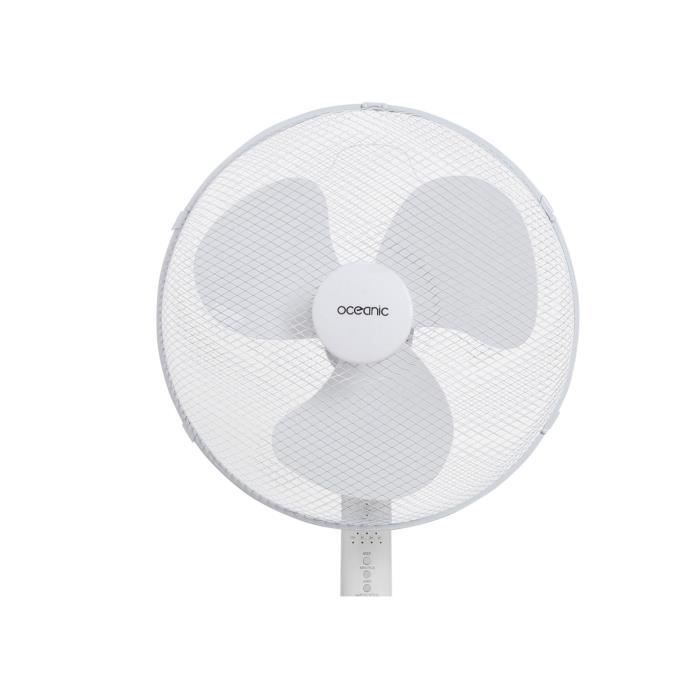 OCEANIC Ventilateur de pied - 45 W - ÿ 44 cm - 3 vitesses - Oscillant - Inclinable - Blanc