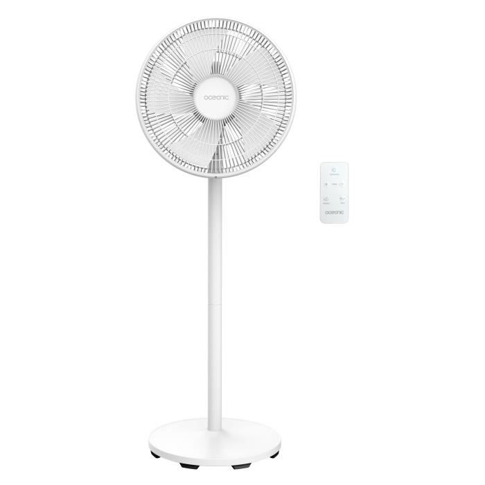 OCEANIC Ventilateur de pied digital - 50 W - ÿ 40 cm - 3 vitesses - Oscillant - Inclinable - Blanc