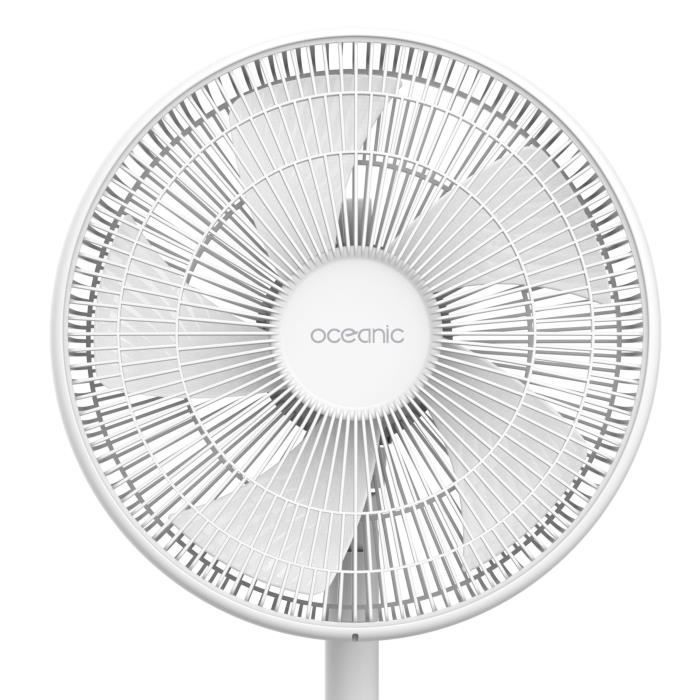 OCEANIC Ventilateur de pied digital - 50 W - ÿ 40 cm - 3 vitesses - Oscillant - Inclinable - Blanc