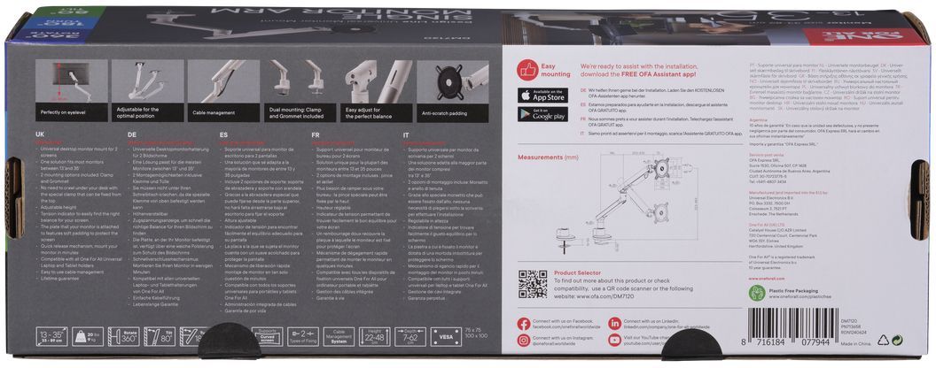 Support moniteur Dynamic - ONE FOR ALL - Vesa 100 - Simple Bras - 13 et 32'' - 8kgs max - Hauteur réglable - Blanc